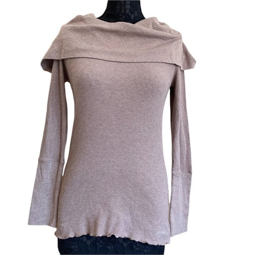 Calvin Klein Brown Cotton Performance Quick Dry Fluted Sleeve Knit Tunic Top L